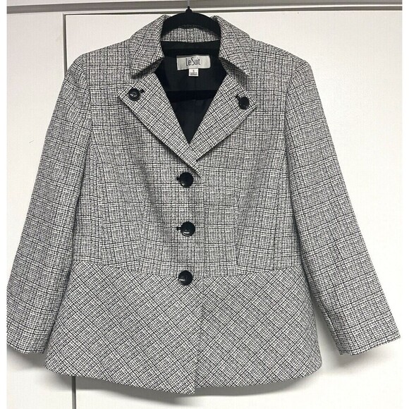 Le Suit Jackets & Blazers - Le Suit Women's 3-Button Blazer Career Business Black White Size 6